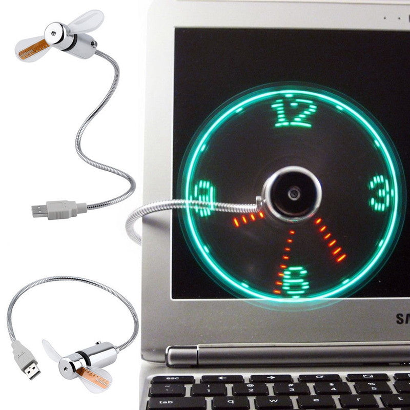 Mini USB Fan with LED Clock